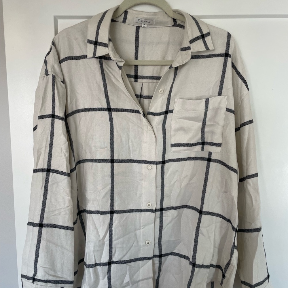 Z Supply Cream and Gray Plaid Shirt